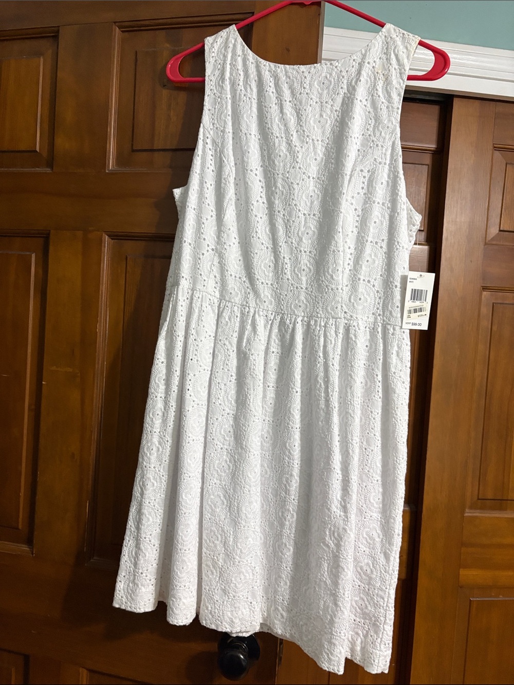 Kensie White Sleeveless Eyelet Midi Dress